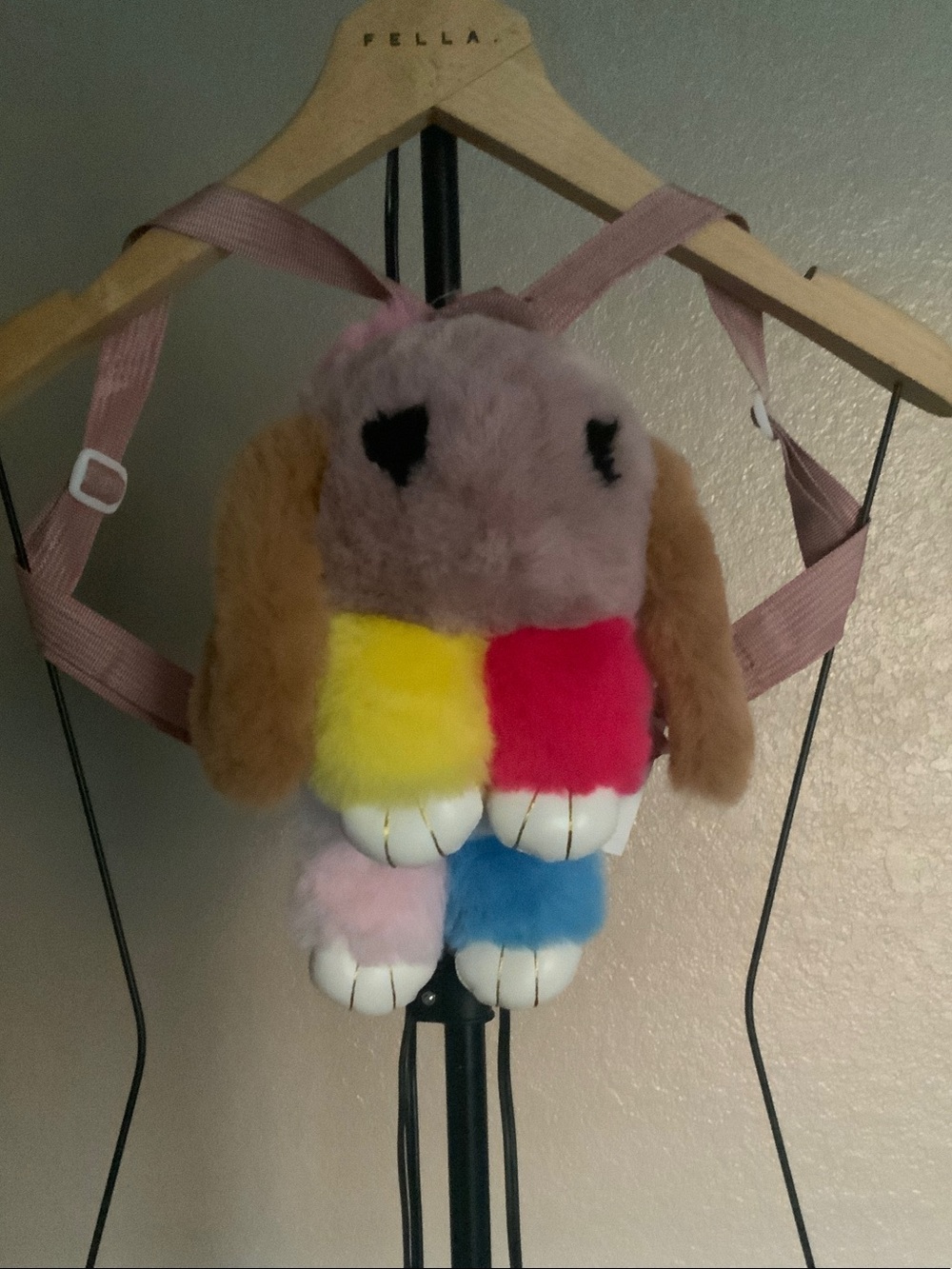 Plush Multicolor Bunny Faux-Fur Backpack - Pink, Brown & Multicolor